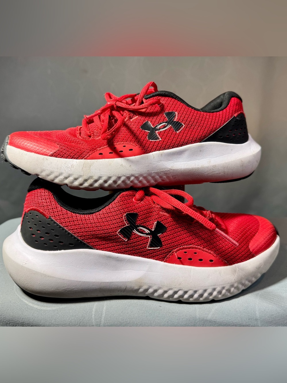 Under Armour Kids Red Mesh Sneakers with Black Accents